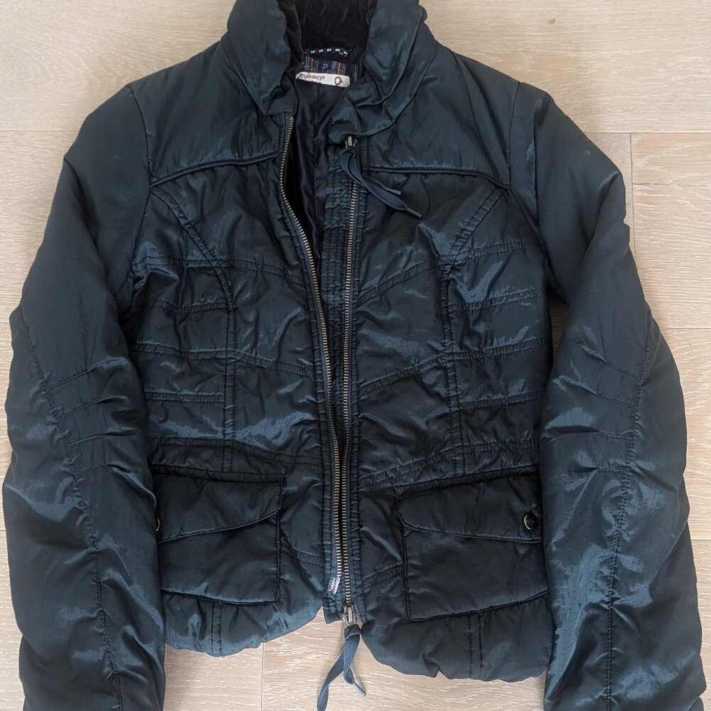 Free People Quilted Black Bomber Jacket